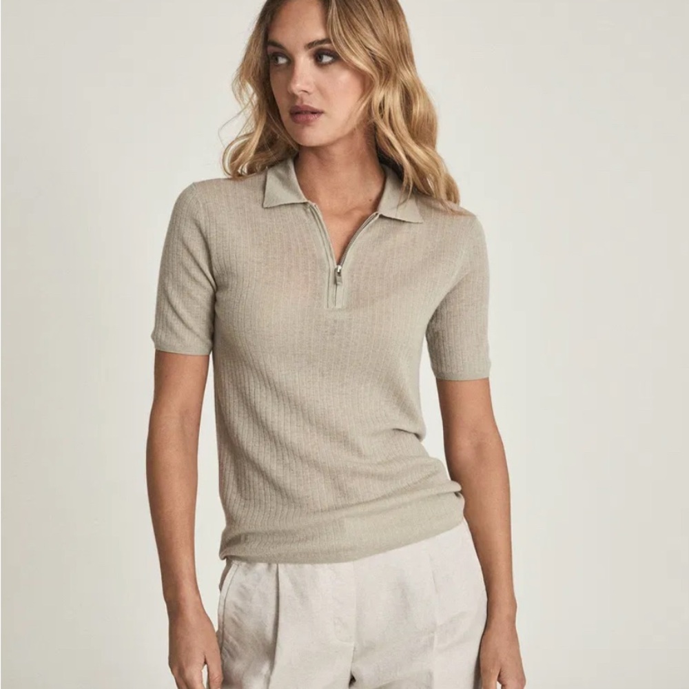 Reiss Kelly Ribbed Zip Neck Polo Shirt